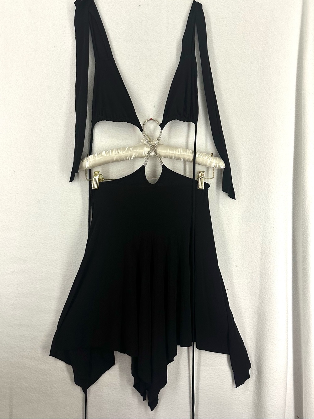 Codigo Black Rhinestone Ring Handkerchief Hem Halter Dress Women’s Size S